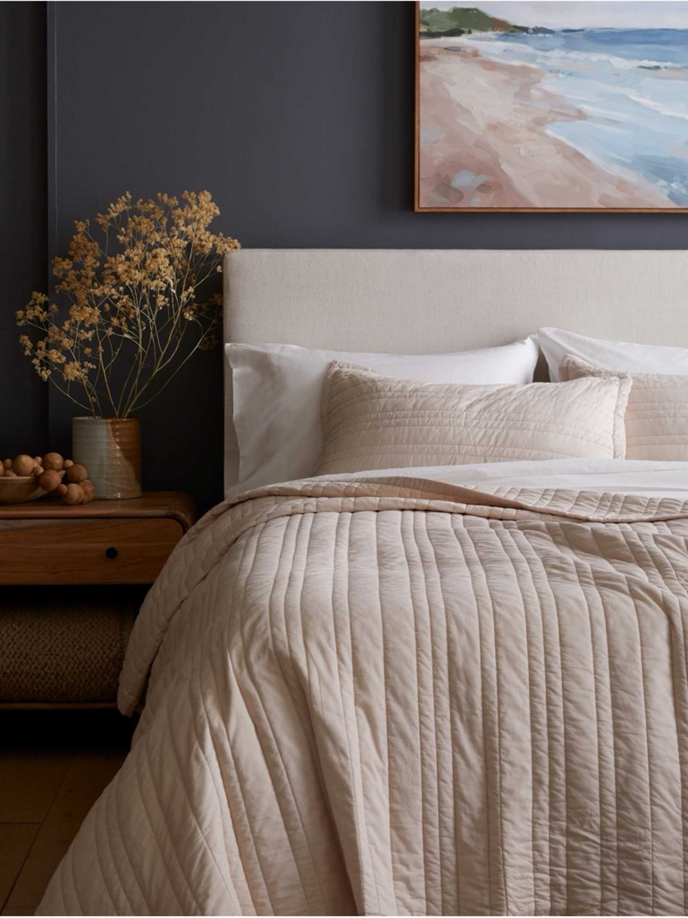 New Quince Organic Cotton Stripe Stitch Quilt Set King - Sand MSRP $149.90